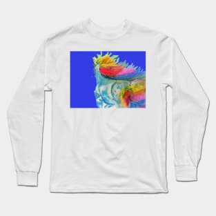 Unicorn Watercolor Painting Blue - On Navy Long Sleeve T-Shirt